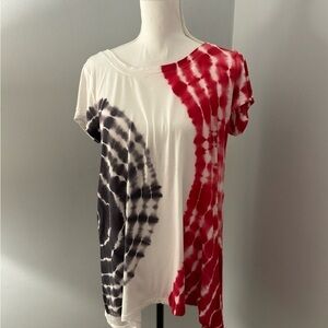 Cable and Gauge Scoop-neck T-shirt strap across back Red/white & blue TIE DYE M